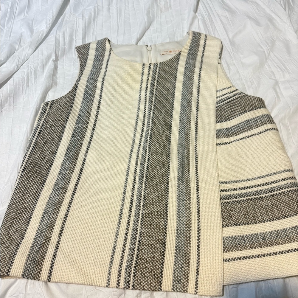 “SIZE SMALL”WOMENS TORY BURCH Tank Striped Southwest White Gray Beige Top Blouse